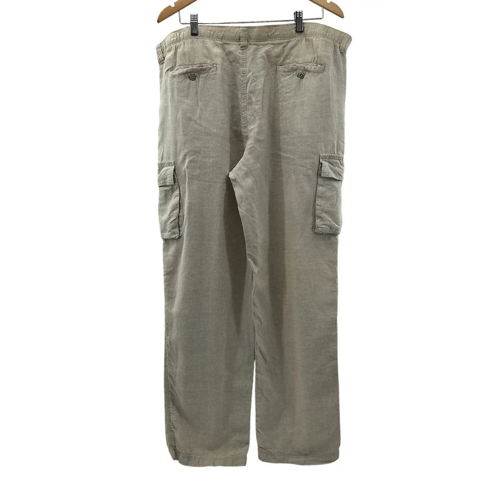 Tommy Bahama Mens 100% Linen Cargo Pants Tan‎ Khaki Straight Leg Size L 38x30